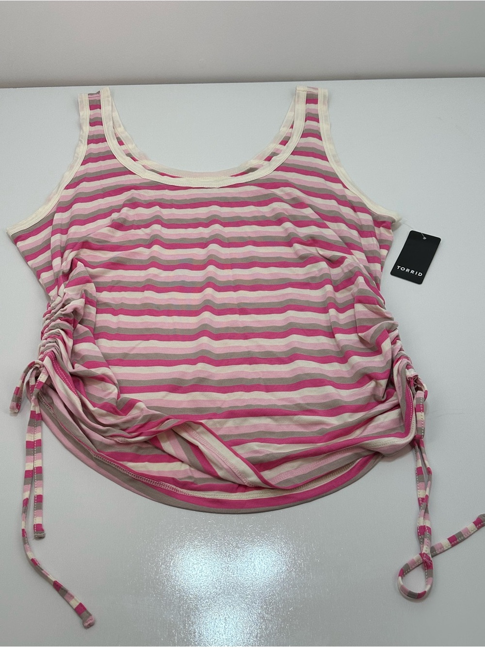torrid Pink & Cream Striped Side-Ruched Tank